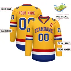 Gold Royal White-Red Classic Hockey Jersey 2