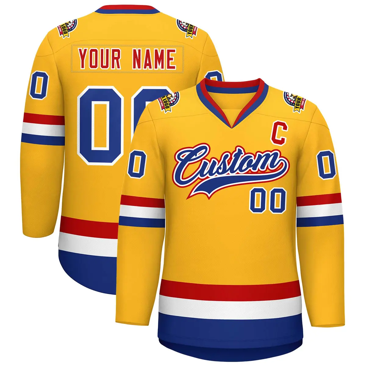 Gold Royal White-Red Classic Hockey Jersey