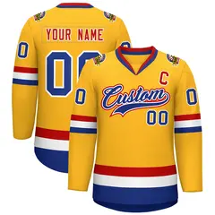 Gold Royal White-Red Classic Hockey Jersey 1