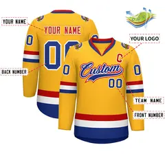 Gold Royal White-Red Classic Hockey Jersey 2
