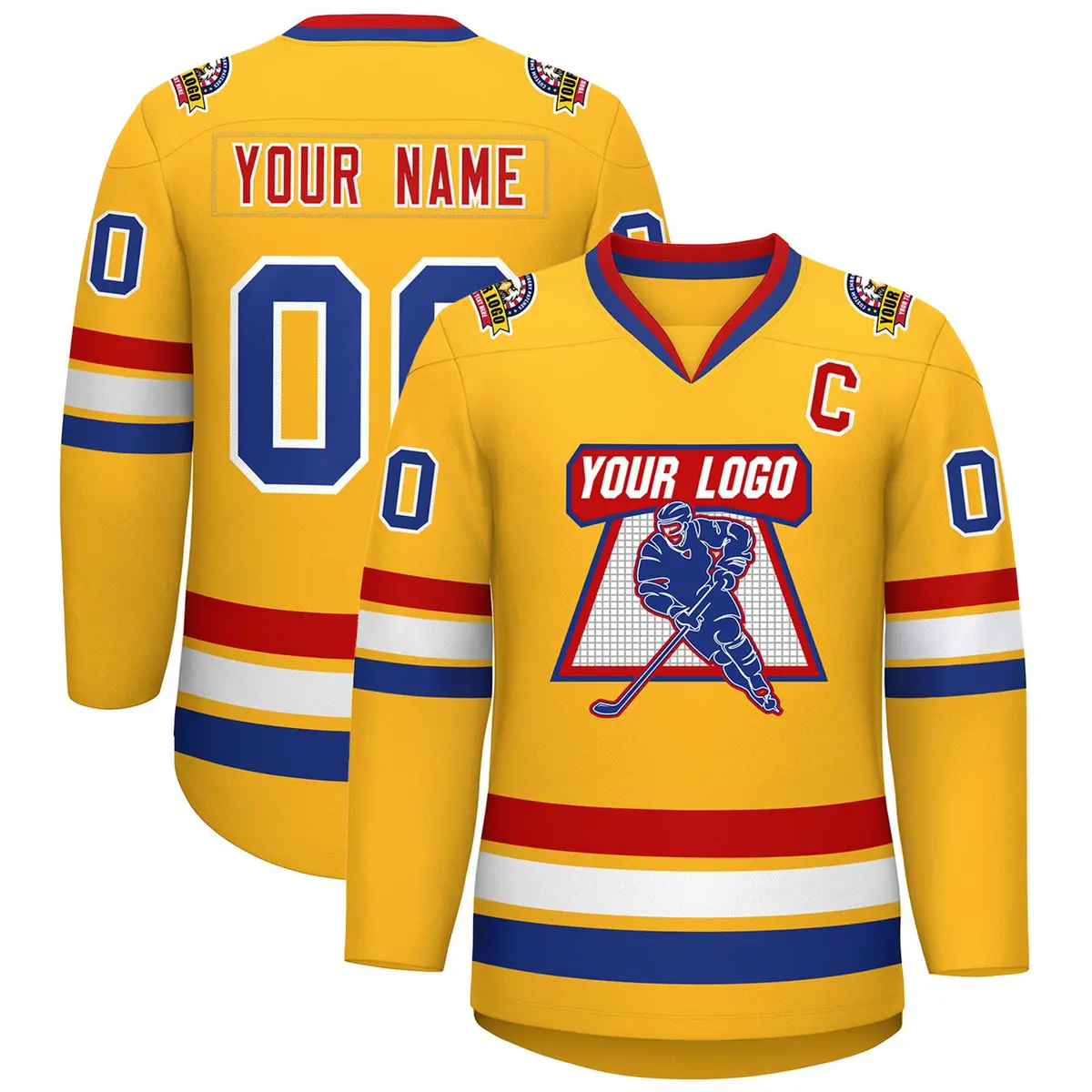 Gold Royal White-Red Classic Hockey Jersey
