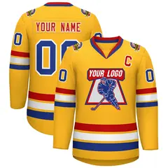 Gold Royal White-Red Classic Hockey Jersey 1