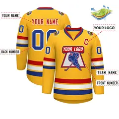 Gold Royal White-Red Classic Hockey Jersey 2