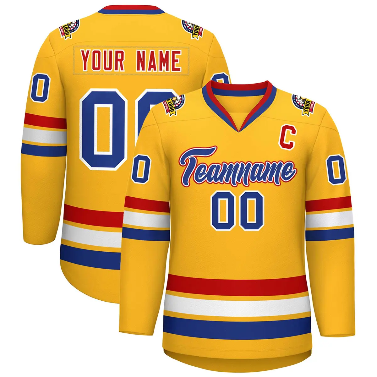 Gold Royal White-Red Classic Hockey Jersey