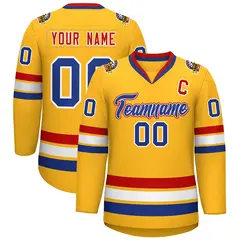Gold Royal White-Red Classic Hockey Jersey 1