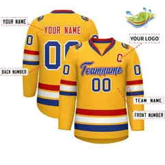 Gold Royal White-Red Classic Hockey Jersey 2