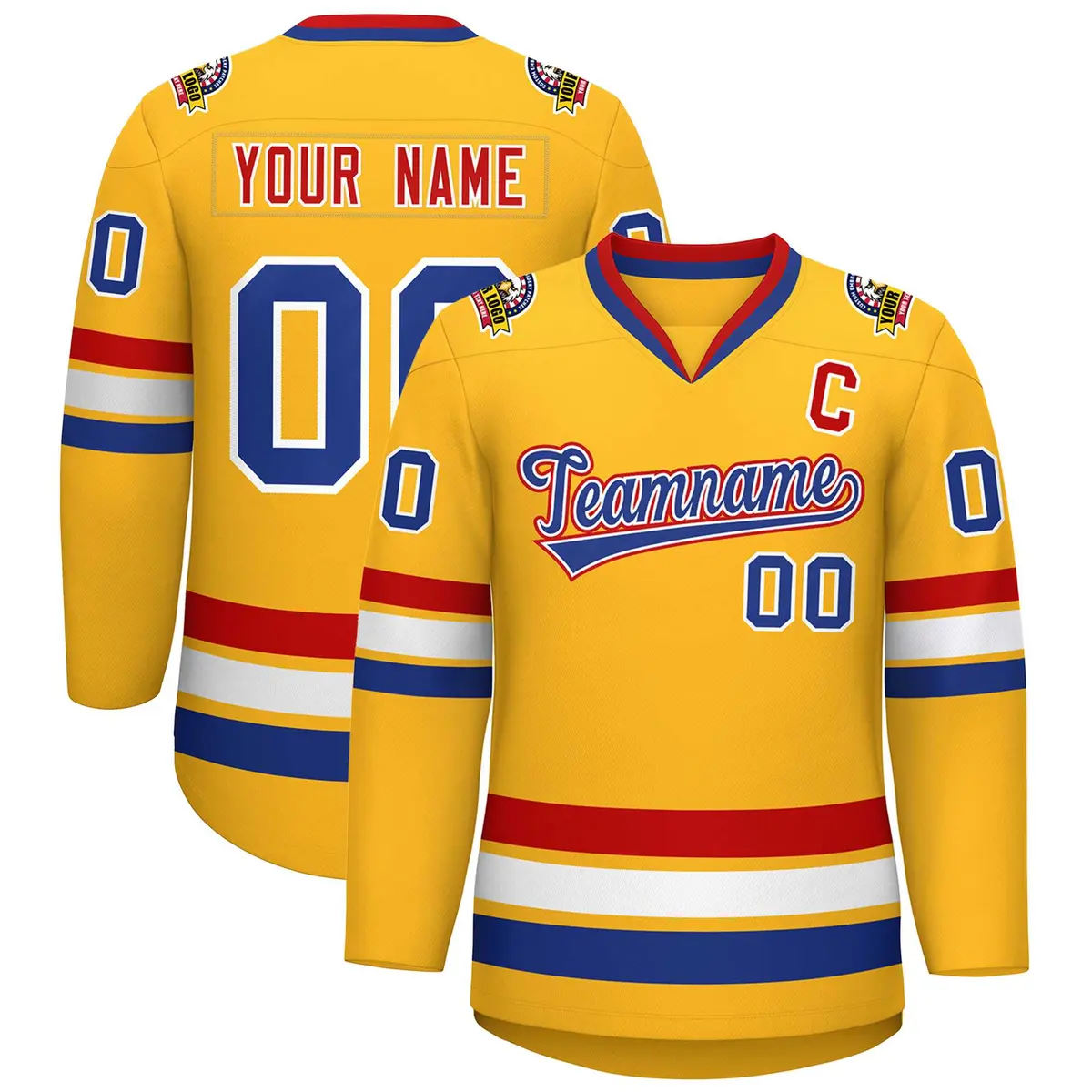 Gold Royal White-Red Classic Hockey Jersey