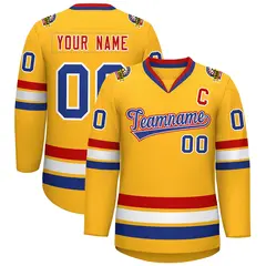 Gold Royal White-Red Classic Hockey Jersey 1