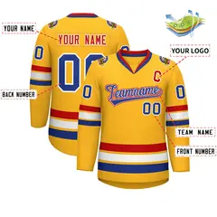 Gold Royal White-Red Classic Hockey Jersey 2