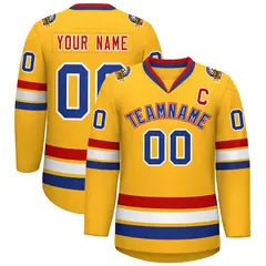 Gold Royal White-Red Classic Hockey Jersey 1