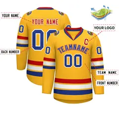 Gold Royal White-Red Classic Hockey Jersey 2