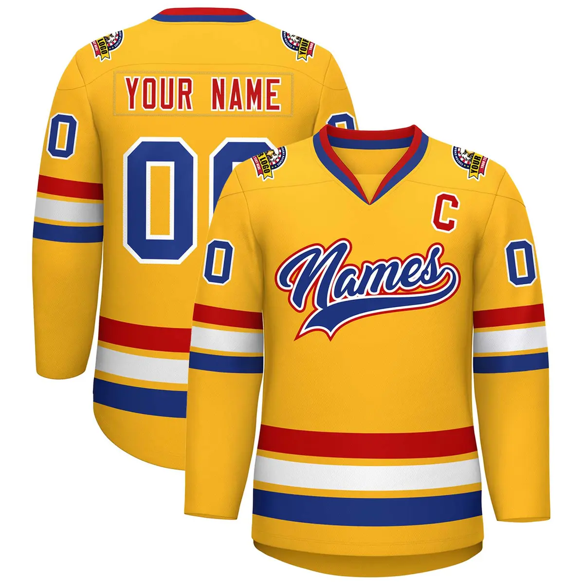 Gold Royal White-Red Classic Hockey Jersey