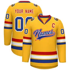 Gold Royal White-Red Classic Hockey Jersey 1