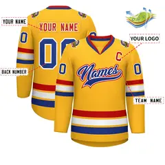 Gold Royal White-Red Classic Hockey Jersey 2
