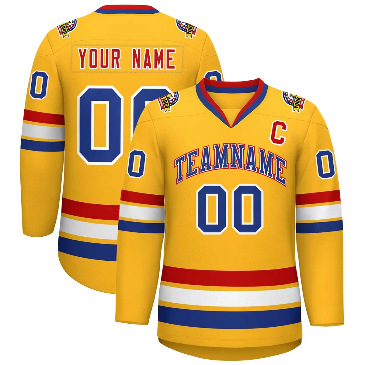 Gold Royal White-Red Classic Hockey Jersey