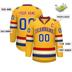 Gold Royal White-Red Classic Hockey Jersey 2