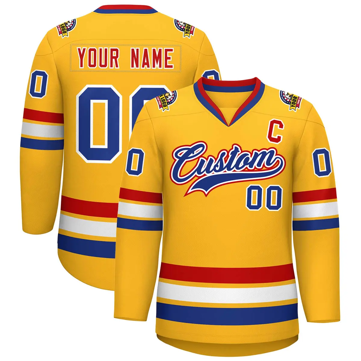 Gold Royal White-Red Classic Hockey Jersey