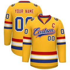 Gold Royal White-Red Classic Hockey Jersey 1