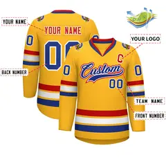 Gold Royal White-Red Classic Hockey Jersey 2