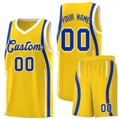 Gold Royal-White Ribbon Pattern Basketball Kits 1