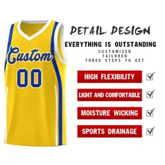 Gold Royal-White Ribbon Pattern Basketball Kits 2