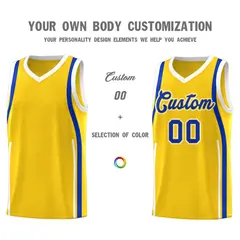 Gold Royal-White Ribbon Pattern Basketball Kits 3
