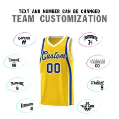 Gold Royal-White Ribbon Pattern Basketball Kits 4