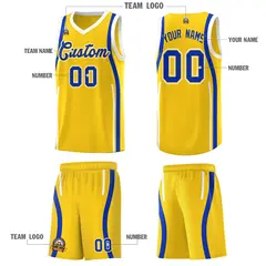 Gold Royal-White Ribbon Pattern Basketball Kits 5
