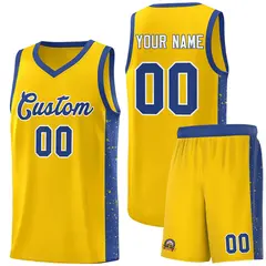 Gold Royal White Side Splash Basketball Jersey