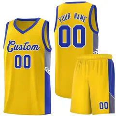 Gold Royal-White Side Stripe Fashion Basketball Jersey