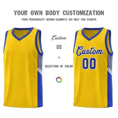 Gold Royal-White Side Stripe Fashion Basketball Jersey 3