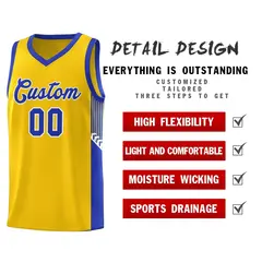 Gold Royal-White Side Stripe Fashion Basketball Jersey 5