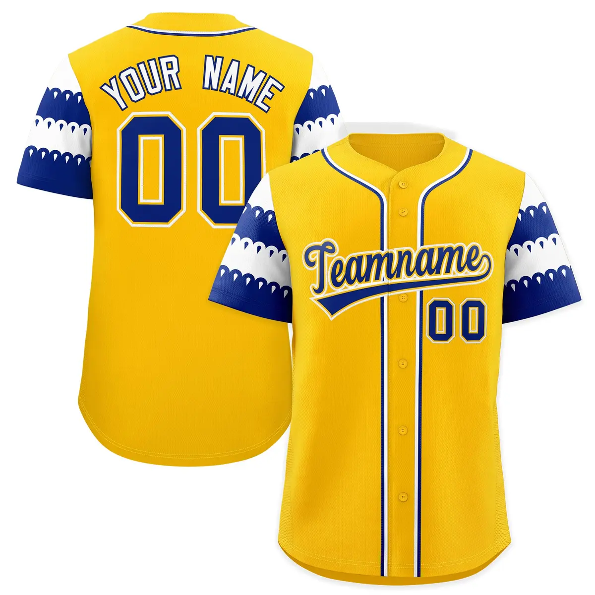 Gold Royal White Sleeve Flag Lace Baseball Jersey