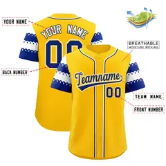Gold Royal White Sleeve Flag Lace Baseball Jersey 2
