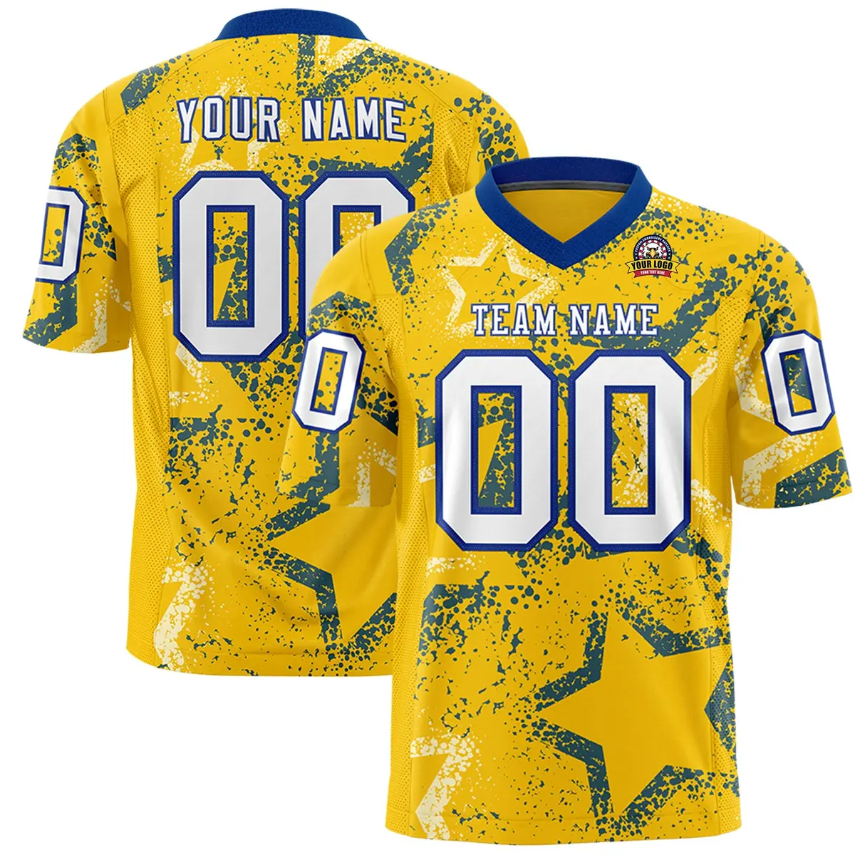 Gold Royal-White Star Graffiti Authentic Football Jersey