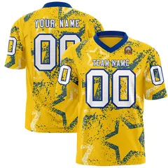 Gold Royal-White Star Graffiti Authentic Football Jersey 1