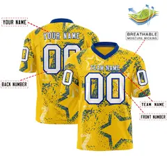Gold Royal-White Star Graffiti Authentic Football Jersey 2
