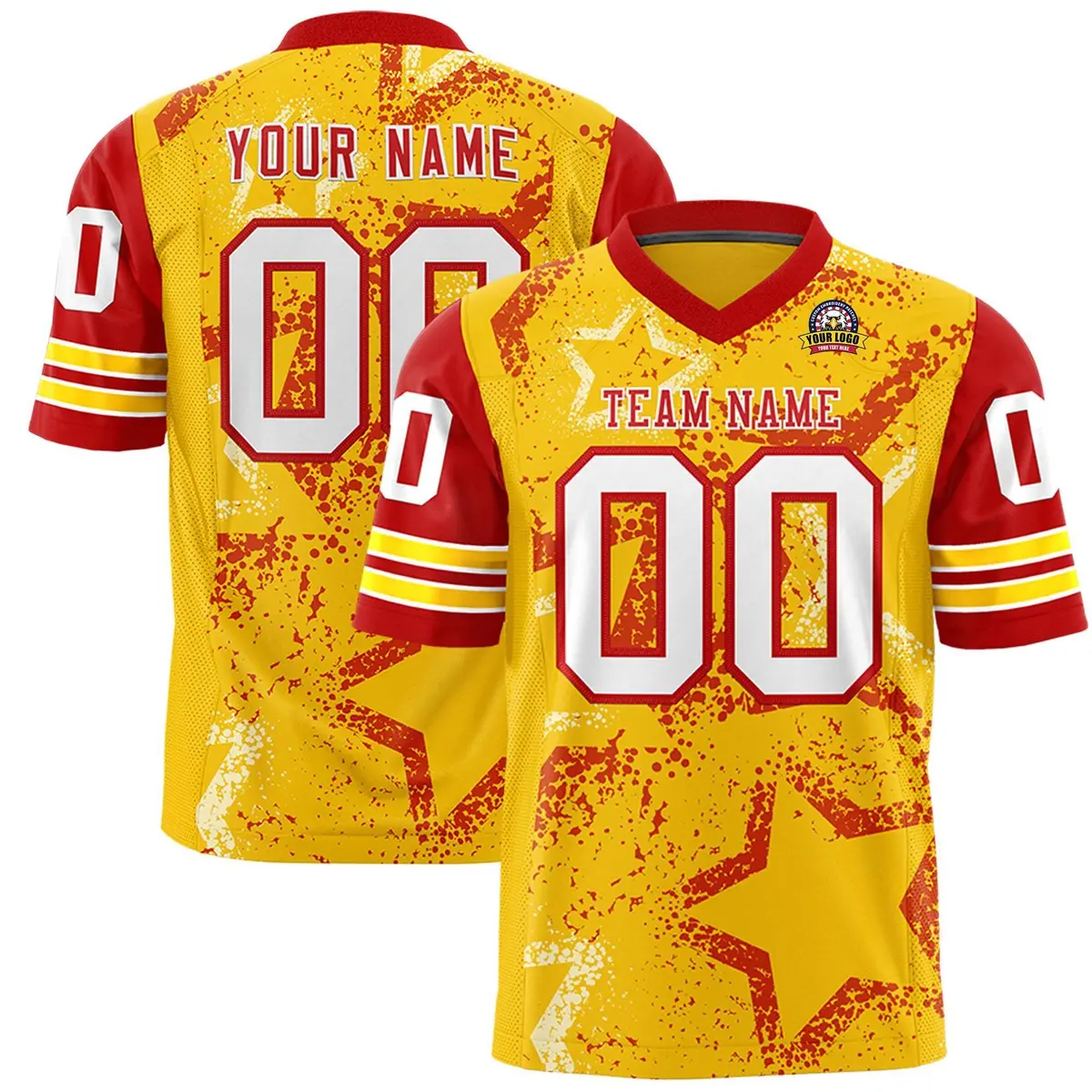 Gold Royal White Star Pattern Authentic Football Jersey