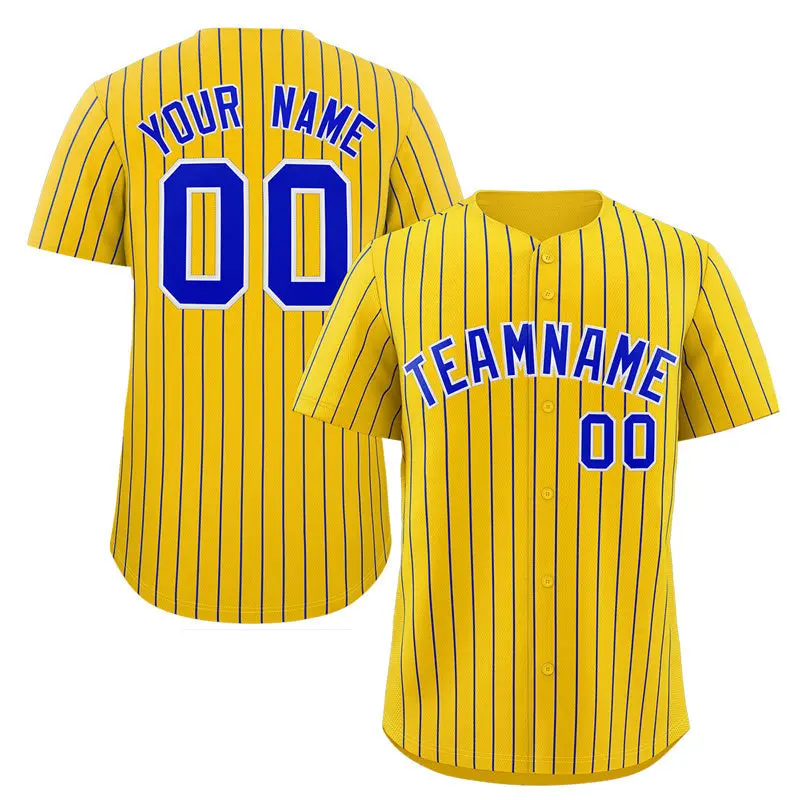 Gold Royal-White Stripe Authentic Fashion Baseball Jersey
