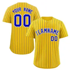 Gold Royal-White Stripe Authentic Fashion Baseball Jersey