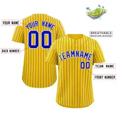 Gold Royal-White Stripe Authentic Fashion Baseball Jersey 2
