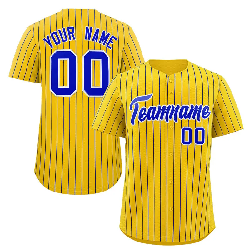 Gold Royal-White Stripe Authentic Fashion Baseball Jersey
