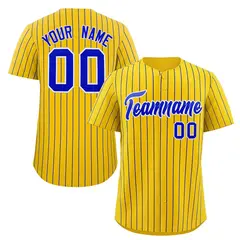 Gold Royal-White Stripe Authentic Fashion Baseball Jersey