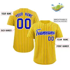 Gold Royal-White Stripe Authentic Fashion Baseball Jersey 2