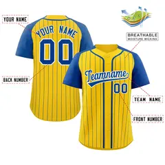 Gold Royal-White Stripe Raglan Baseball Jersey 2