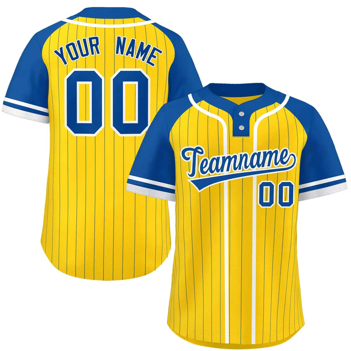 Gold Royal-White Stripe Raglan Two-Button Softball Jersey