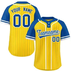 Gold Royal-White Stripe Raglan Two-Button Softball Jersey