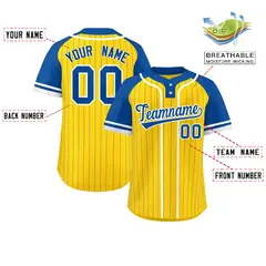 Gold Royal-White Stripe Raglan Two-Button Softball Jersey 2