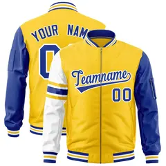 Gold Royal-White Stripe Varsity Letterman Bomber Jacket 1