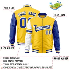 Gold Royal-White Stripe Varsity Letterman Bomber Jacket 2